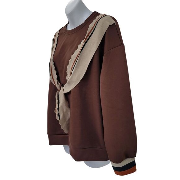 2/$20 Brown & Orange Ribbon Bow Crewneck Sweatshirt Size: Large - Picture 3 of 8